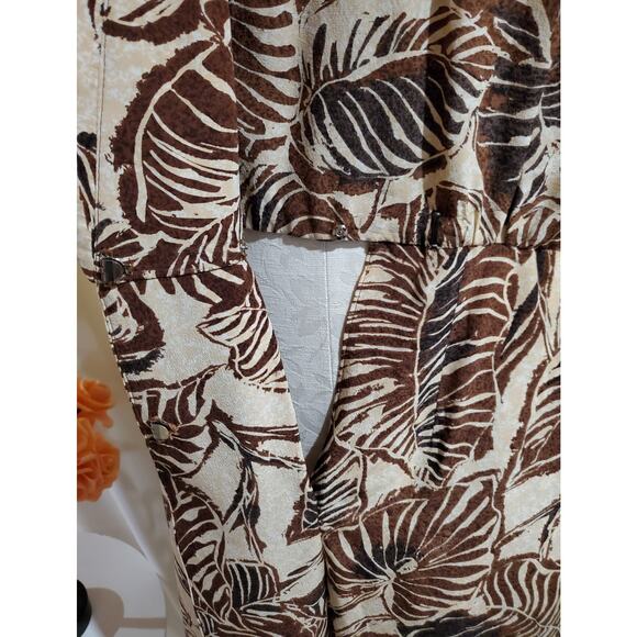Gillian VTG Safari Palm Leaf 100% Silk Wrap Dress Womens Size 8 Neutral Pockets - Picture 9 of 14